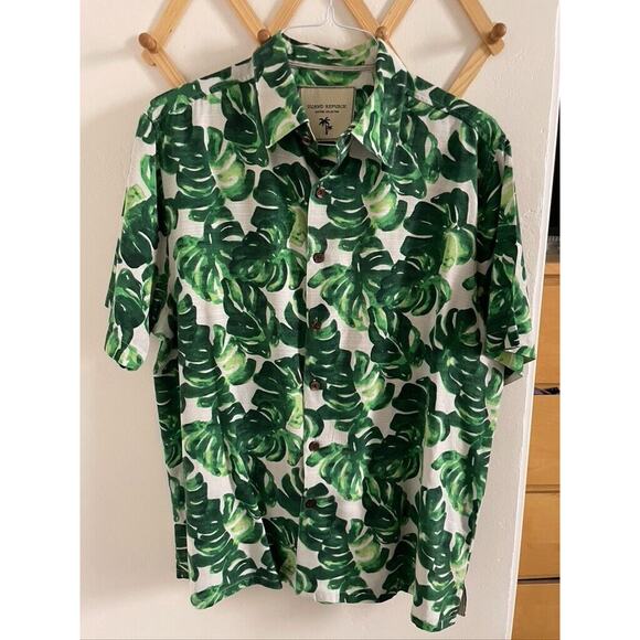 Island Republic Mens Hawaiian 100% Silk Washable Button Down Shirt XL Green - Picture 1 of 6